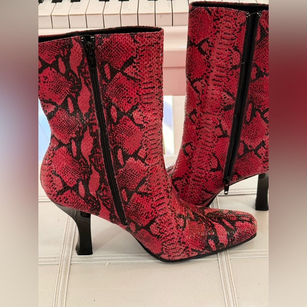 Leather Pink and Black Snake Print Women's Boots
